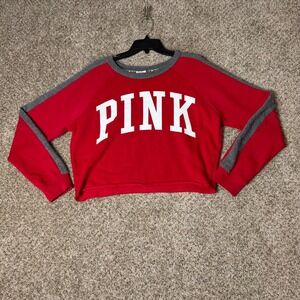Victoria's Secret PINK Red Cropped Sweatshirt Logo Raglan Sleeve Medium